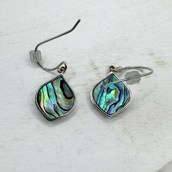 Sterling Silver Abalone Marcasite Sparkling Iridescent Drop Earrings SLC 925 Th - Picture 8 of 16